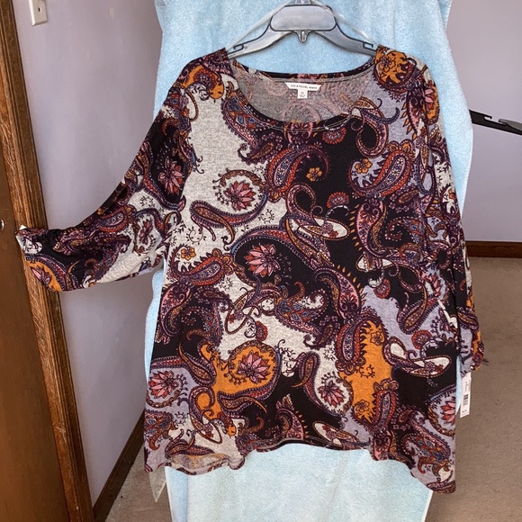 Zac & Rachel top gray with paisley and floral print boho casual shirt office 2X - Picture 13 of 17